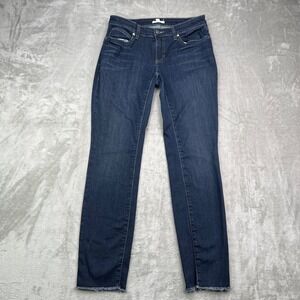 Eileen Fisher Jeans Women 2 Blue Straight Leg Raw Hem Made in USA Organic Cotton